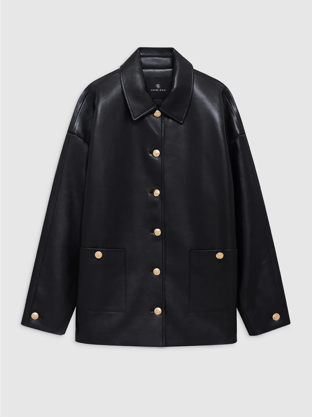 Anine Bing Luca Black Leather Button-Front Jacket with Gold Hardware - Picture 7 of 12
